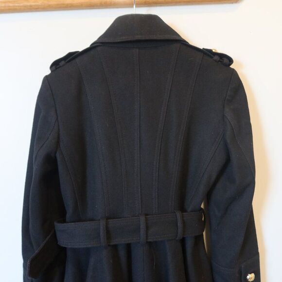 Miss Sixty Double Breasted Peacoat Wool Blend black Belt Trench gold S military - Picture 5 of 15